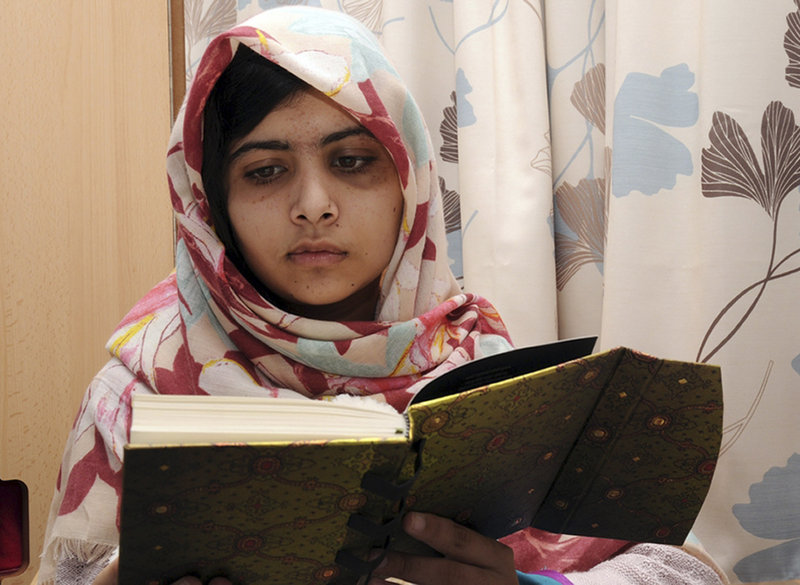 In this undated photo, Malala Yousufzai, 15, who was shot in the head Oct. 9 by a Taliban gunman in Pakistan, continues her recovery at a hospital in Birmingham, England. She had five hours of surgery Saturday.