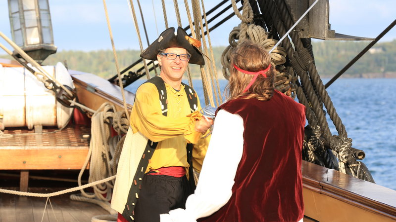 Geoff Edgers, host of the new Travel Channel show “Edge of America” dressed in his pirate best at the Eastport Pirate Festival in Eastport last September. The episode on Maine adventures begins airing at 11 p.m. Tuesday.