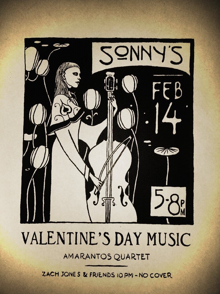 Sonny’s on Exchange Street in the Old Port is promoting its Valentine’s Day bill of the Amarantos Quartet from 5 to 8 p.m. and Zach Jones & Friends from 10 p.m. on.