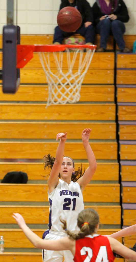 Alexis Stephenson of Deering gets free for a shot from the corner Monday night against visiting South Portland.