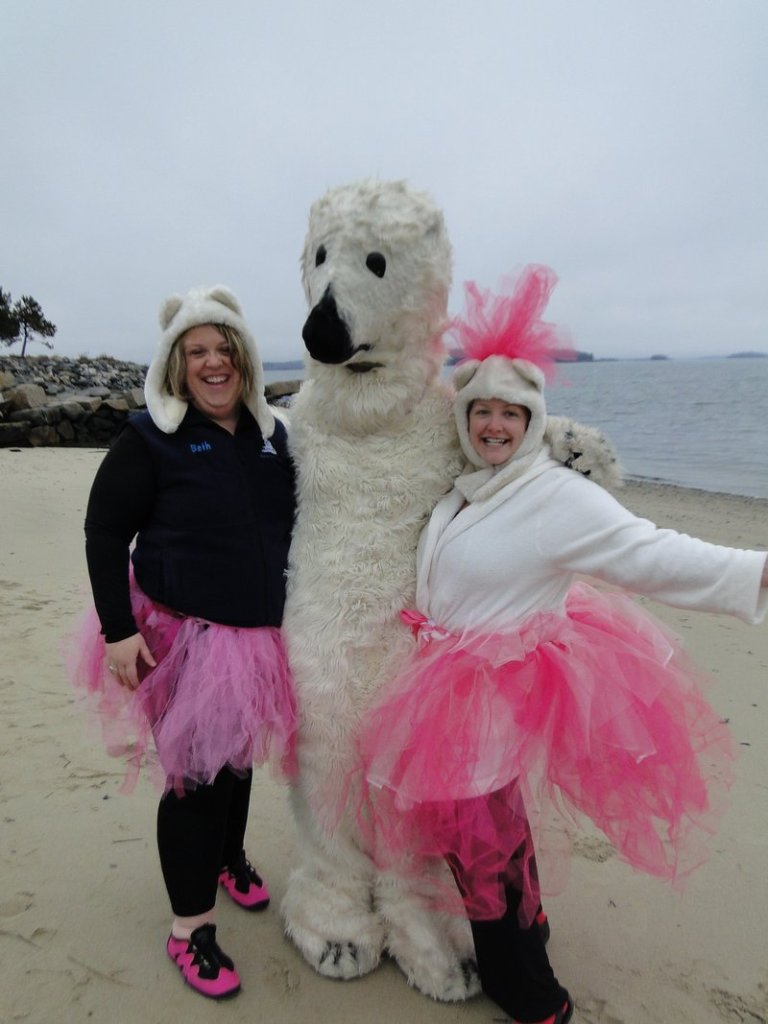 Beth Dimond and Janine Palmer pose with a friend before the Natural Resources Council of Maine’s 2011 polar dip.