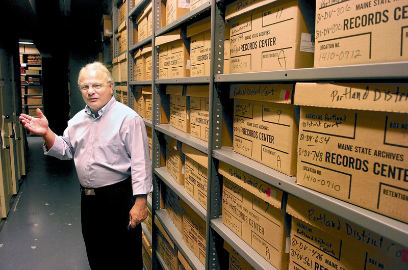 State Archivist David Cheever, above, conducts a tour of some of the archives' storage areas in Augusta in 2007. “We believe we have a public document that is being offered for sale in another state and we believe it is a Maine document that belongs here,” Cheever said Tuesday, referring to the online auction of an original, hand-signed order by President Lincoln establishing Maine’s first military draft.