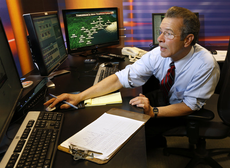 WCSH6 meteorologist Joe Cupo prepares his forecast for the evening news Wednesday, Feb. 6, 2013.