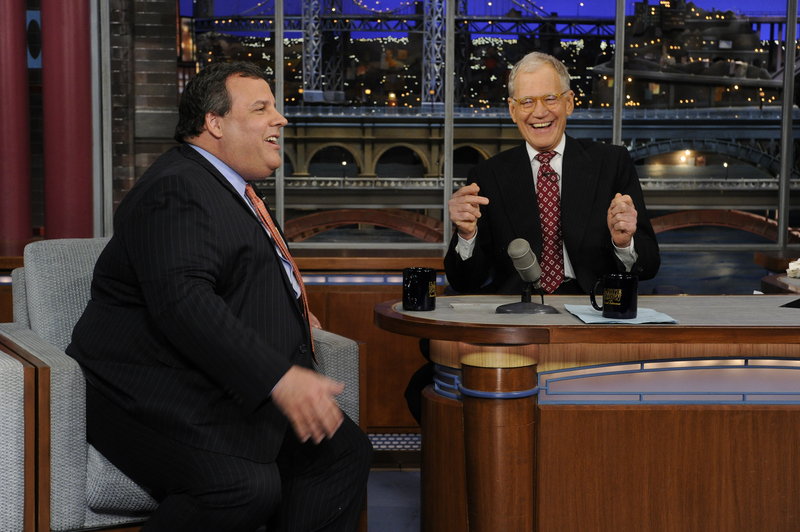 New Jersey Gov. Chris Christie, left, appears Monday on “Late Show with David Letterman.” Christie said Wednesday a doctor who remarked on his weight on CNN should “shut up.”