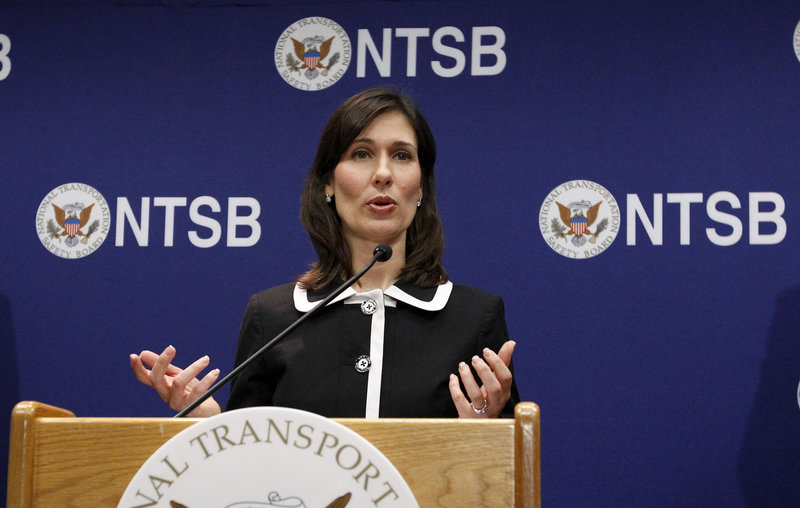 NTSB Chair Deborah Hersman speaks during a news conference in Washington on Thursday.
