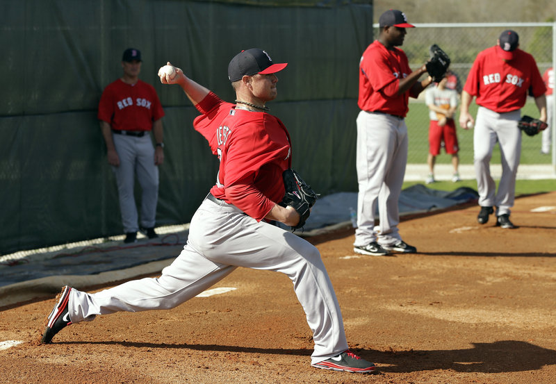 Red Sox starting pitcher Jon Lester throws a bullpen session at Spring Training in Florida on Wednesday.