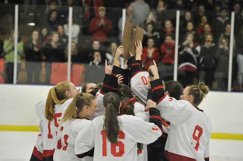 To the victor … goes the plaque, and the victor Wednesday night was Scarborough, winning the West. One game remains – the state final Saturday night against Greely.