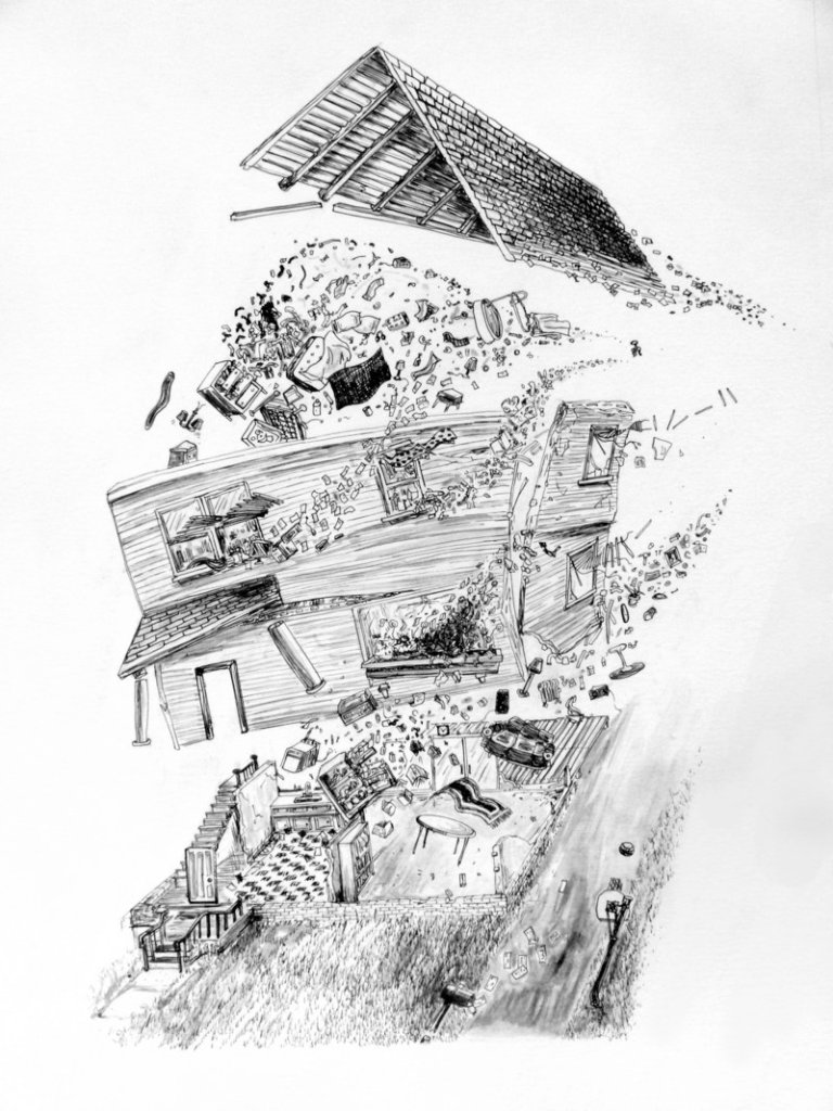 “Triumph of the Vanishing Point” by Jeff Badger (American), ink on paper.