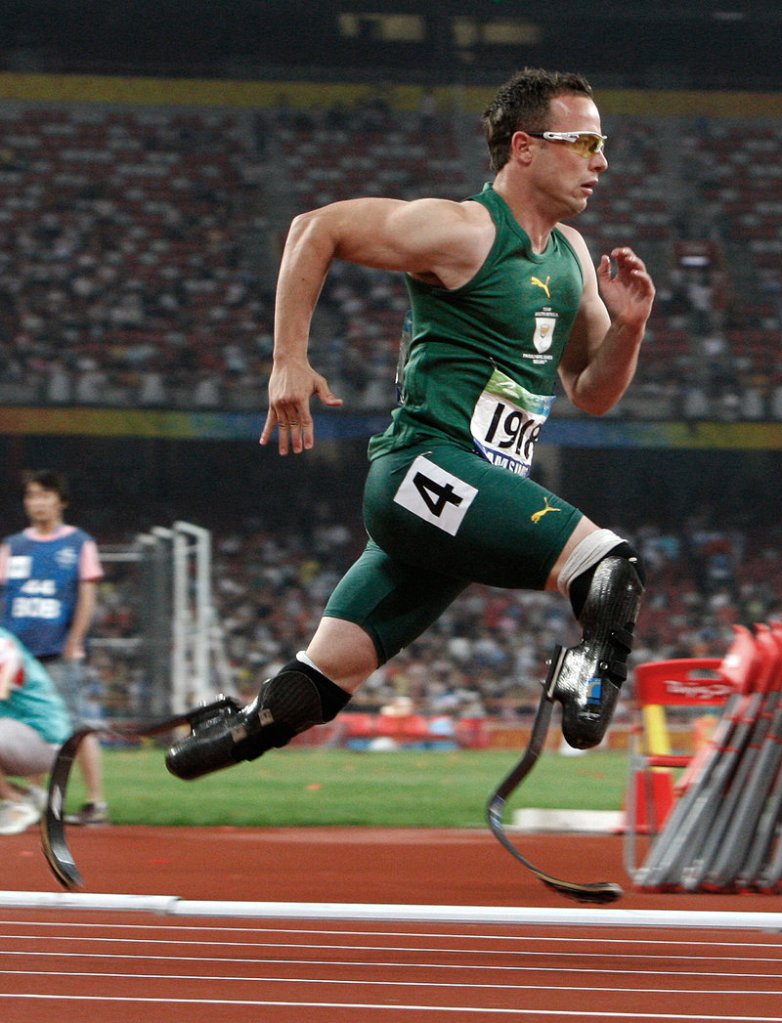 Oscar Pistorius of South Africa competes in the men’s 400-meter final at the Beijing 2008 Paralympic Games in Beijing, China.