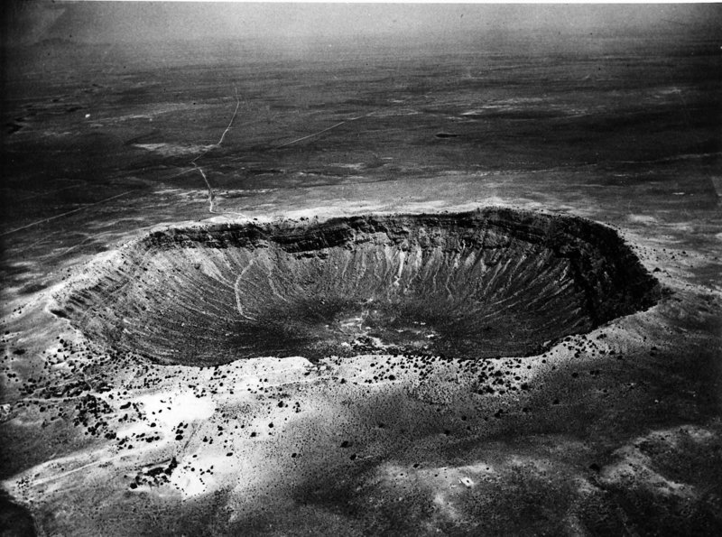 The 4,000-foot-wide Meteor Crater near Winslow, Ariz., was created by what scientists believe was a 10,000,000-ton meteorite 500 centuries ago.