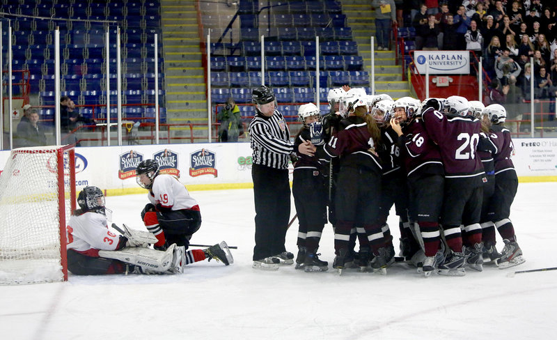 Game over, championship won, and as the Greely girls’ hockey players celebrated, Riley McKeown and goalie Devan Kane of Scarborough knew a good fight had been in vain.