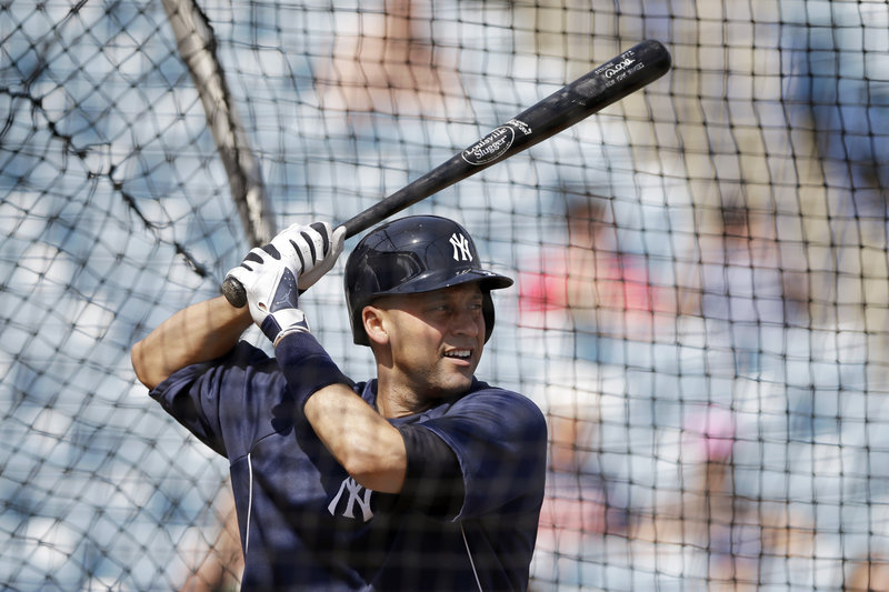 Derek Jeter, swinging the bat in spring training, hopes to be ready for the Yankees’ opener April 1. A broken ankle in the playoffs last year ended his season and the Yankees’ playoff hopes in 2012.