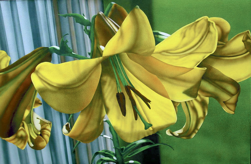 Beverly Hallam's "Golden Splendor." Hallam was most famous for her detailed and intricate airbrush paintings of flowers.
