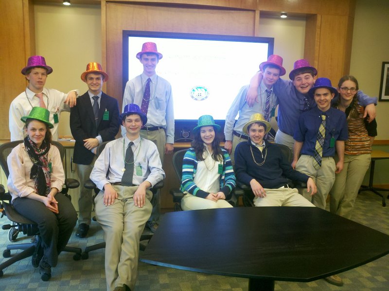The Cheverus High School Jazz Band played for Unum’s Mardi Gras celebration. Pictured, from left front, are Anna Neidermeyer, Brian Chiozzi, Caroline George and Kyle Severance, and back, Jack Sutton, Anders Nelson, Gerry Wagner, Ben Lamontagne, Drew Harmon, Josh Boynton and Louise Nielsen.