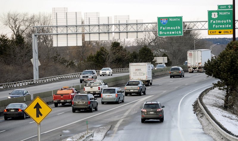 A driver merges onto Interstate 295 north from Baxter Boulevard. Accidents at that on-ramp and other high-crash sites in Portland are mostly fender benders, officials say.