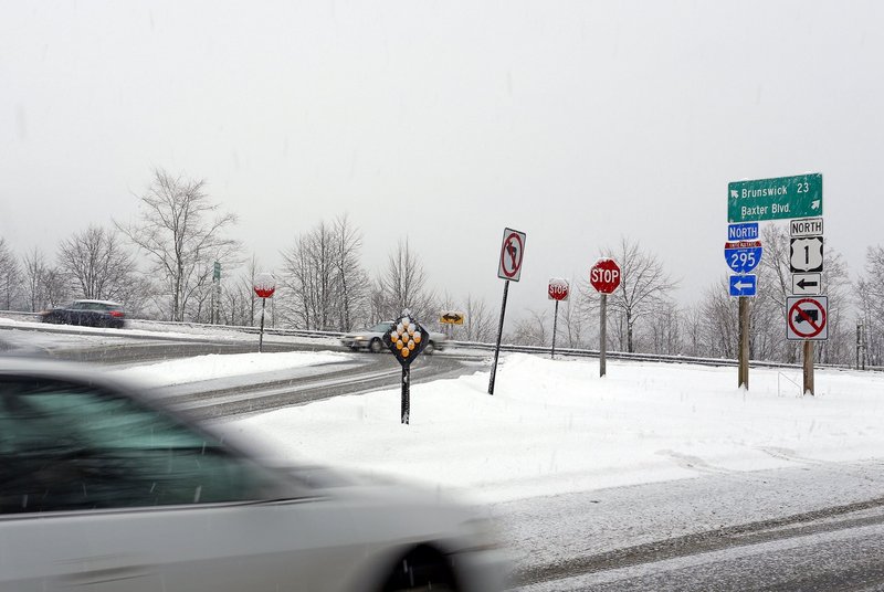 The northbound on-ramp to I-295 from Baxter Boulevard, photographed on Jan. 16, is one of eight multiple-crash sites in Portland involving the interstate highway.