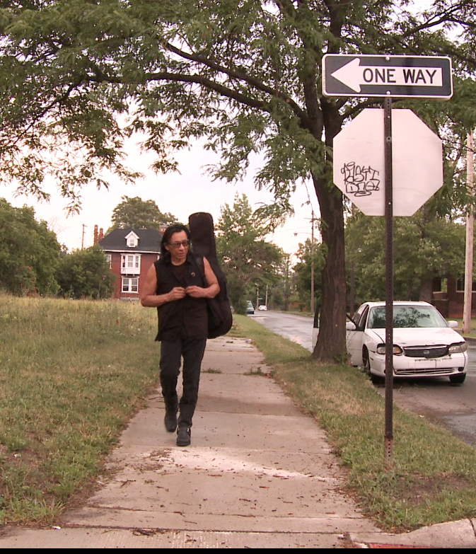 Sixto Rodriguez, shown in Detroit in a scene from the Oscar-nominated documentary “Searching for Sugar Man,” has become a symbol for the rights of wronged musicians.