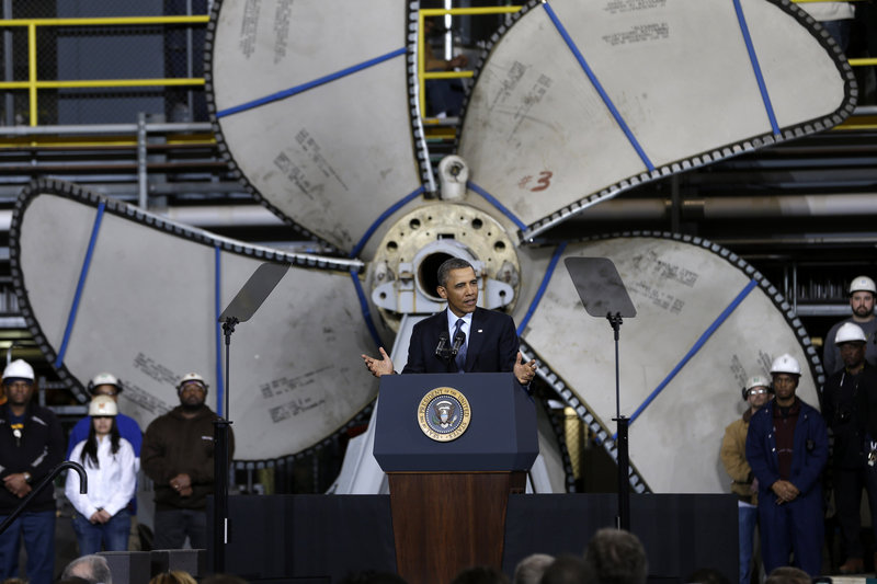 President Obama talks at Newport News (Va.) Shipbuilding Tuesday about looming automatic cuts. The site will sit idle, he said, if $85 billion in across-the-board cuts goes through.