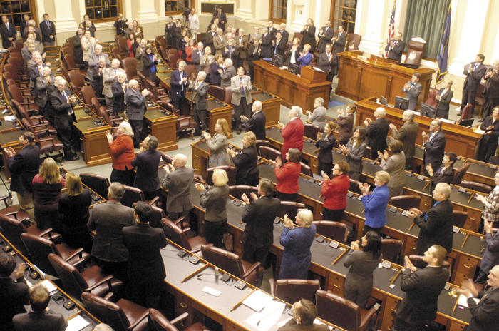 Staff photo by Joe Phelan Legislators turn clap for someone in the gallery mentioned during Gov. Paul LePage's State of the State address on Tuesday February 5, 2013 in the State House in Augusta.