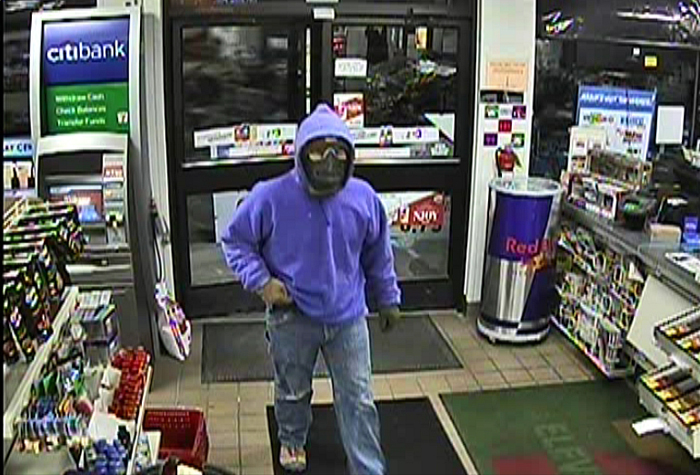 Surveillance image of robbery suspect.