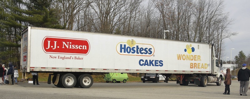 A truck enters the Hostess plant in Biddeford on Friday, Nov. 16, 2012. The fate of Hostess Brands' closed bakery in Biddeford – as well as the jobs that disappeared when the business shut down – remains uncertain.
