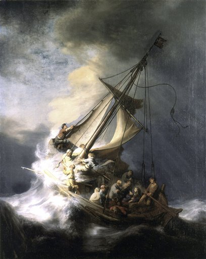 FILE - This undated file photograph released by the Isabella Stewart Gardner Museum shows the painting "The Storm on the Sea of Galilee," by Rembrandt, one of more than a dozen works of art stolen by burglars in the early hours of March 18, 1990. The FBI said Monday, March 18, 2013, it believes it knows the identities of the thieves who stole the art. Richard DesLauriers, the FBI's special agent in charge in Boston, says the thieves belong to a criminal organization based in New England the mid-Atlantic states. (AP Photo/Isabella Stewart Gardner Museum, File) NO SALES