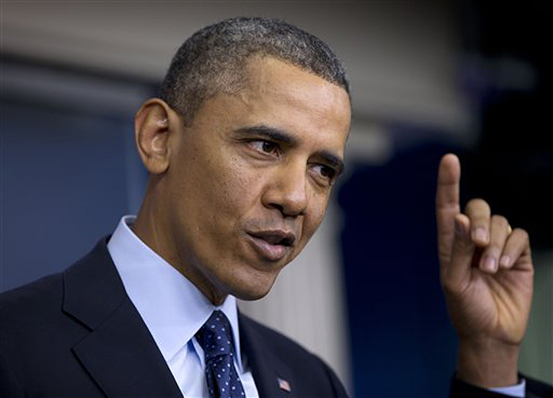 President Barack Obama speaks to reporters in the White House briefing room in Washington on Friday following a meeting with congressional leaders regarding the automatic spending cuts.