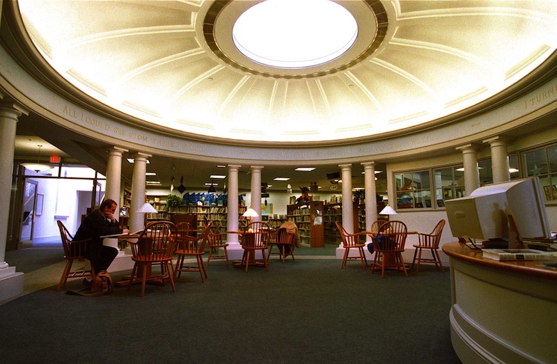 This 1997 file photo shows the rotunda, a predominant feature of the 9,000-square-foot underground Centennial Wing of the Camden Public Library, the peak of which lets in natural light. Maine's Camden Amphitheatre and Public Library has been designated as a national historic landmark along with a dozen other sites around the country. David A. Rodgers