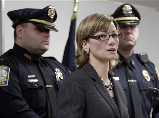 Hillsborough County Attorney Patricia LaFrance announces at a press conference Tuesday in Bedford, N.H., that a Manchester,detective sergeant in the Special Investigations Unit has been arrested.