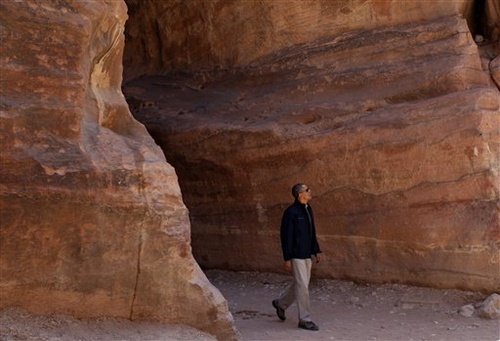 President Barack Obama visits the ancient city of Petra, Jordan, Saturday. "This is pretty spectacular," he said.