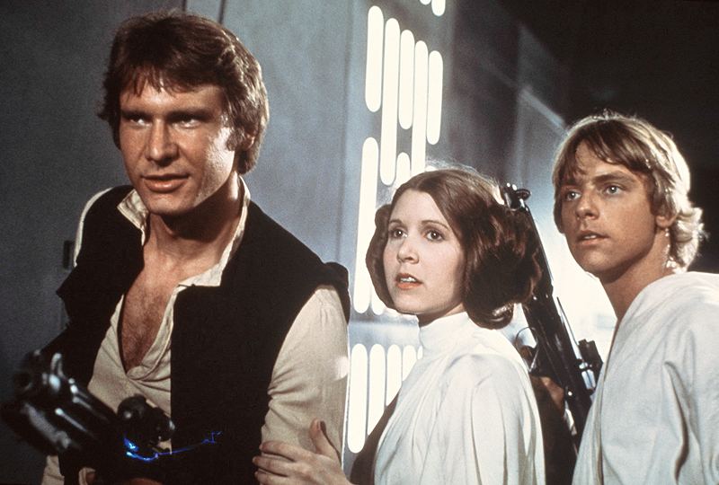 In a theater long ago ..... above, from left, Harrison Ford, Carrie Fisher, and Mark Hamill in “Star Wars” in 1977.