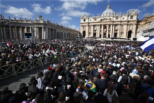 Crowds gather in St. Peter's Square for the inauguration Mass for Pope Francis at the Vatican on Tuesday.