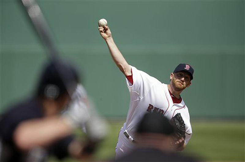 Boston Red Sox starting pitcher Ryan Dempster throws to New York Yankee Jayson Nix Sunday in Fort Myers, Fla. Dempster threw 25 of 28 pitches for strikes, allowing only one hit in three scoreless innings, but the Red Sox lost, 5-2.
