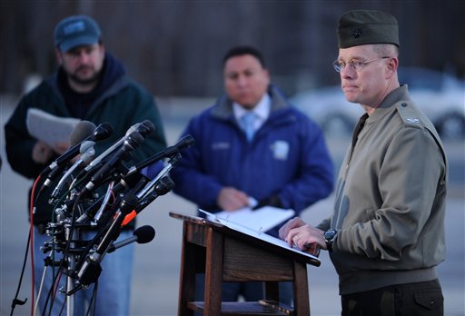 Col. David W. Maxwell holds a press conference at the Marine Corps Museum in Quantico, Va., on Friday, March 22, 2013 regarding a murder/suicide that occurred on Thursday night that resulted in the deaths of three Marines. A Marine killed a male and female colleague in a shooting at a base in northern Virginia before killing himself, officials said early Friday. (AP Photo/The Free Lance-Star, Peter Cihelka) Cihelka;Marines;Maxwell;Quantico;Solivan