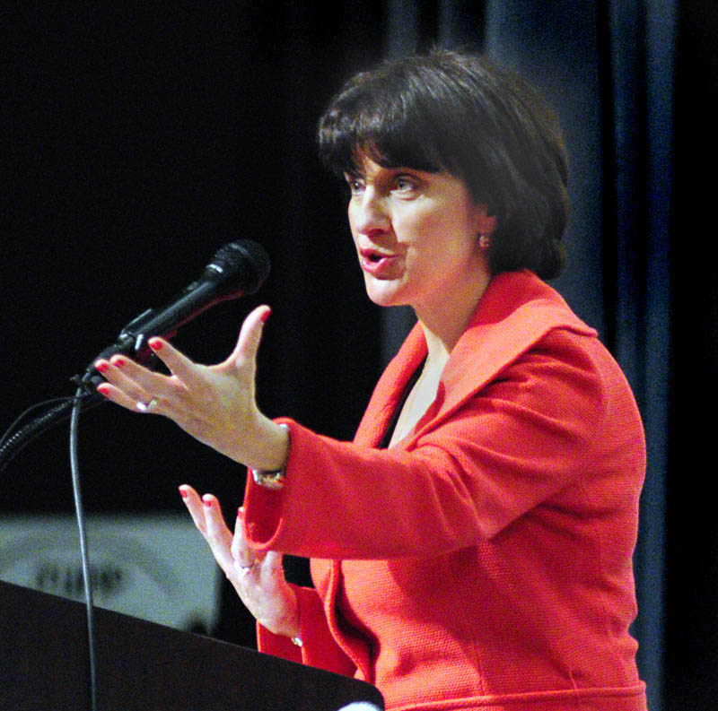 Jeanne Allen, of the Center for Education Reform, speaks during Governor's Conference on Education: Putting Students First on Friday at Cony High School in Augusta.