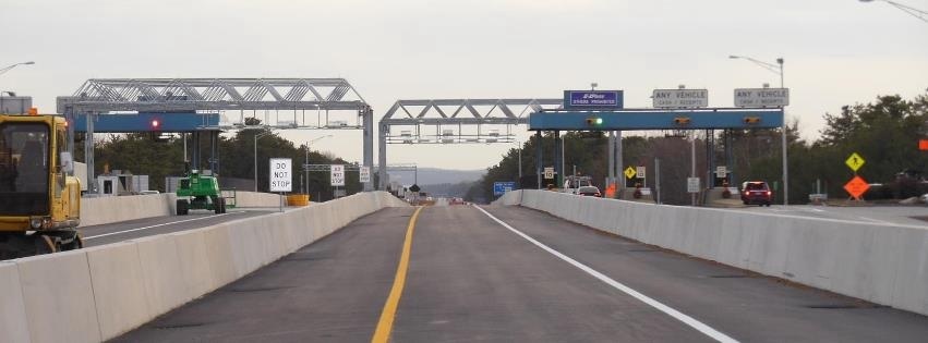 The new highway-speed toll lane in New Gloucester, shown near the end of the construction phase before signs were put up.