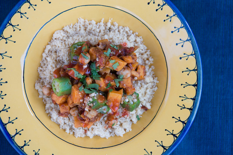 Spicy chickpea and sweet potato stew.