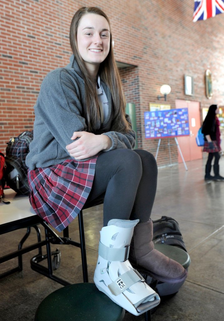 Allie Clement of McAuley knows her right foot isn’t broken, but is waiting until the season ends for an MRI.