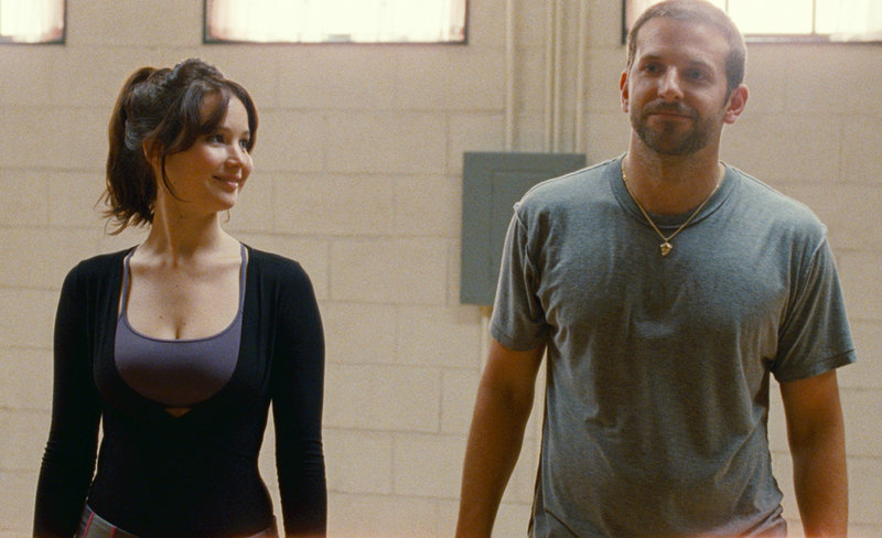 Best Actress winner Jennifer Lawrence and Bradley Cooper in “Silver Linings Playbook.”
