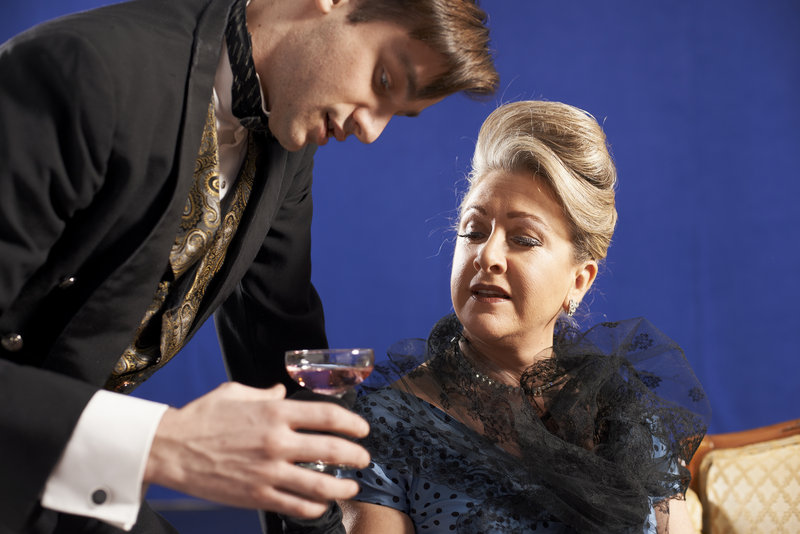 Harrison Beck and Carol Halstead in Noel Coward’s “A Song at Twilight” at Portland Stage Company.