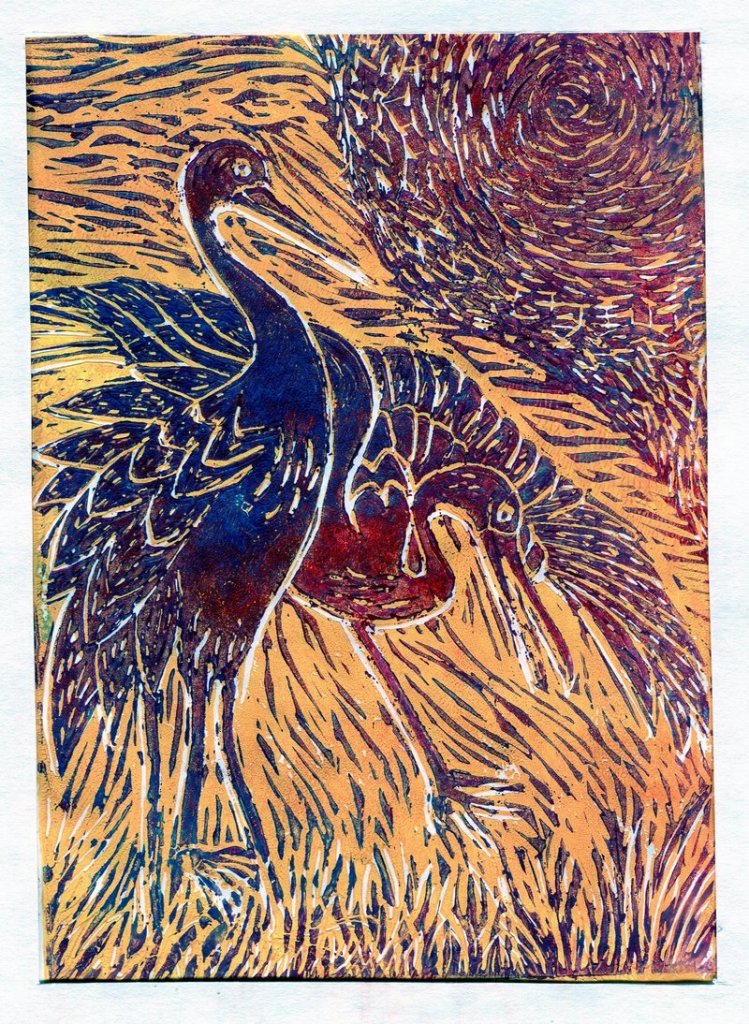 “Cranes,” a progressive print by Josephine Luka, a junior at Deering High School in Portland, is one of more than 100 works by students being exhibited through March at the Portland Museum of Art.