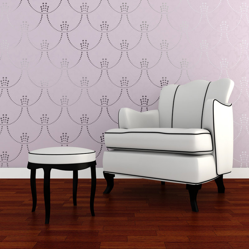 The Deco Pearls Damask wall stencil by Royal Design Studio.