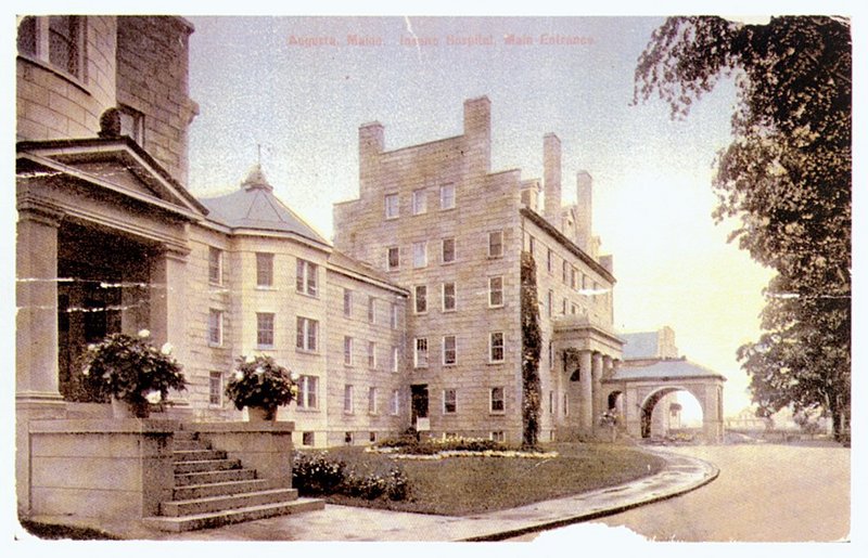 A postcard shows the former Maine Insane Hospital, later called the Augusta Mental Health Institute. Nearly 12,000 people died there over the years; little is known about where they were buried.