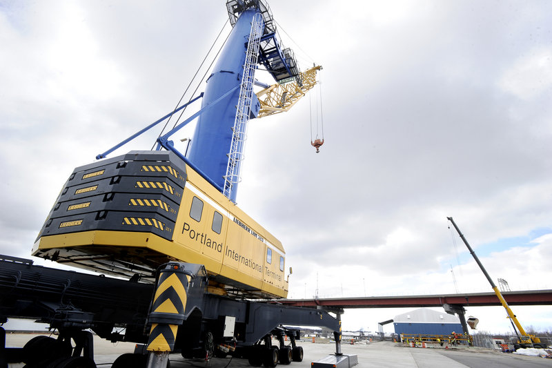 A large crane will gear up at the International Marine Terminal in Portland in a few days as Icelandic Steamship Co. prepares to begin direct container service between Portland and Europe. The first Eimskip cargo-carrying ship is scheduled to arrive later this month.