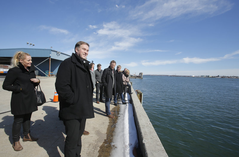 Gylfi Sigfusson, second from left, president and CEO of Eimskip Logistic Services Inc., tours the International Marine Terminal in Portland along with 17 other Eimskip managers in 2014