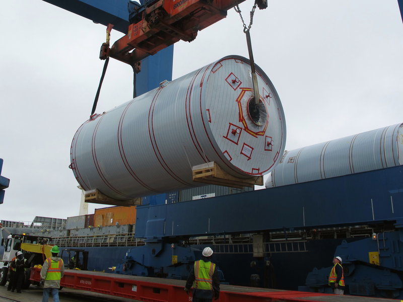 A beer brewing tank arrives at the port in Charleston, S.C., on Tuesday, one of 28 shipped from Germany for a new Sierra Nevada brewery near Asheville, N.C.