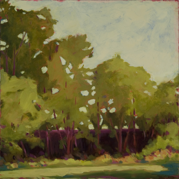 “Through the Trees,” an oil painting by Anne Ireland from “Spring!”, an exhibit also featuring the work of Henry Isaacs, Andrea Peters, Karen Tusinski and Carole Hanson at Gleason Fine Art in Portland.