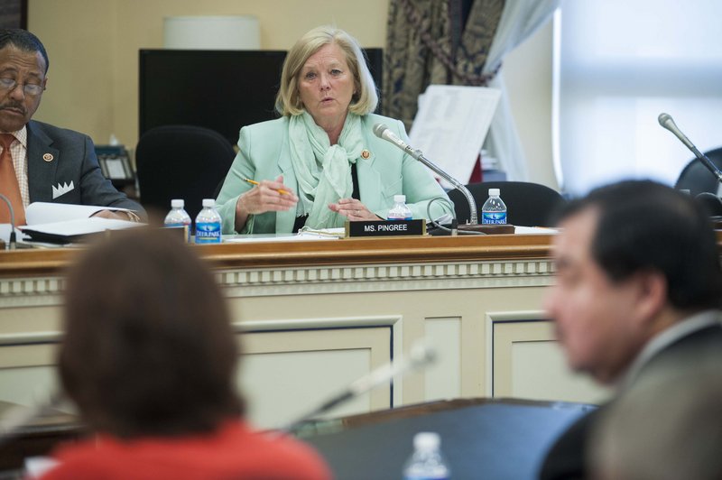 Rep. Chellie Pingree, D- Maine, center, questions Dr. Elisabeth Hagen, undersecretary for food safety, and Alfred Almanza, administrator, Food Safety And Inspection Service, right, during a House Agriculture Subcommittee hearing in Washington on Wednesday.