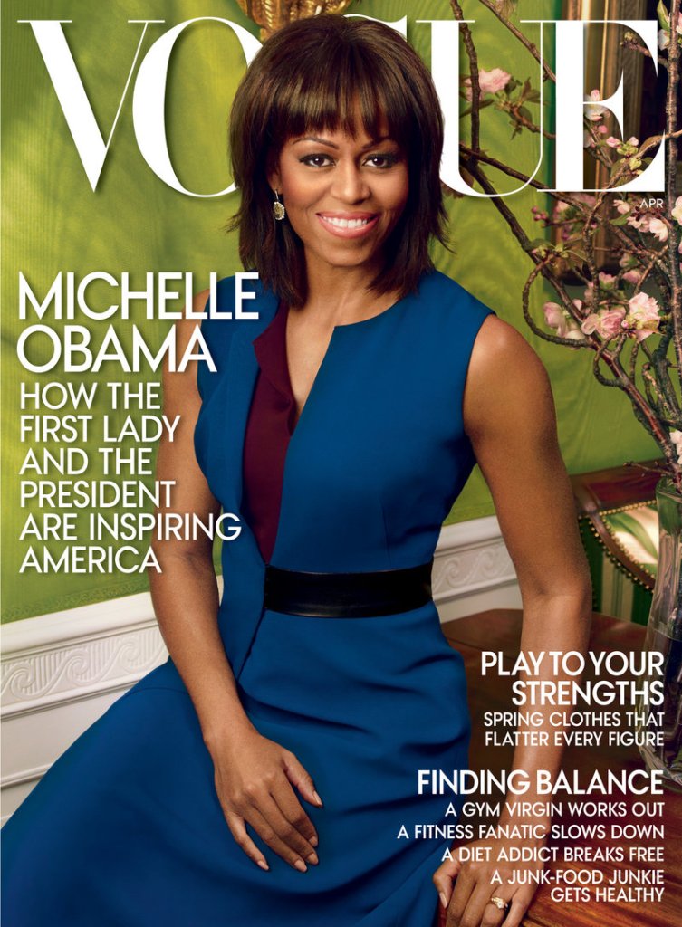 First lady Michelle Obama appears on the cover of the April 2013 issue of Vogue, available on March 26.