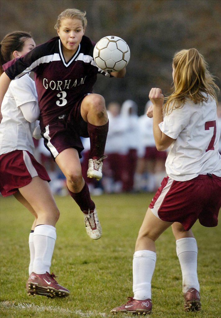 Burns plays for Gorham High in a 1-0 win over Bangor for the Class A soccer state title in 2005.